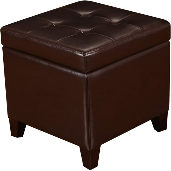 Tufted Leather Square Storage Ottoman  Lift Top Cube Footstool with Hinged Lid and Wooden Legs, Storage Footrest for Living Room Bedroom