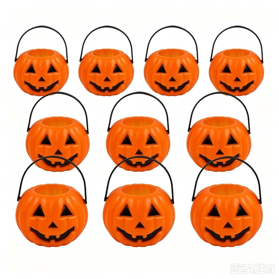 10 Pcs Pumpkin Buckets Halloween Candy Baskets, Funny 2.7 x 2.1 Inch Candy Basket with Handle, Drop Resistant Trick or Treat Party Supply, Haunted House Decor Party Favor