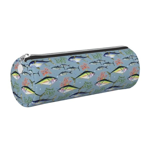 Disketp Various Wild Sea Fish Estuche Organizador de Lápices de Cuero, Estuche de Oficina con Cremallera para Bolígrafo y Lápiz