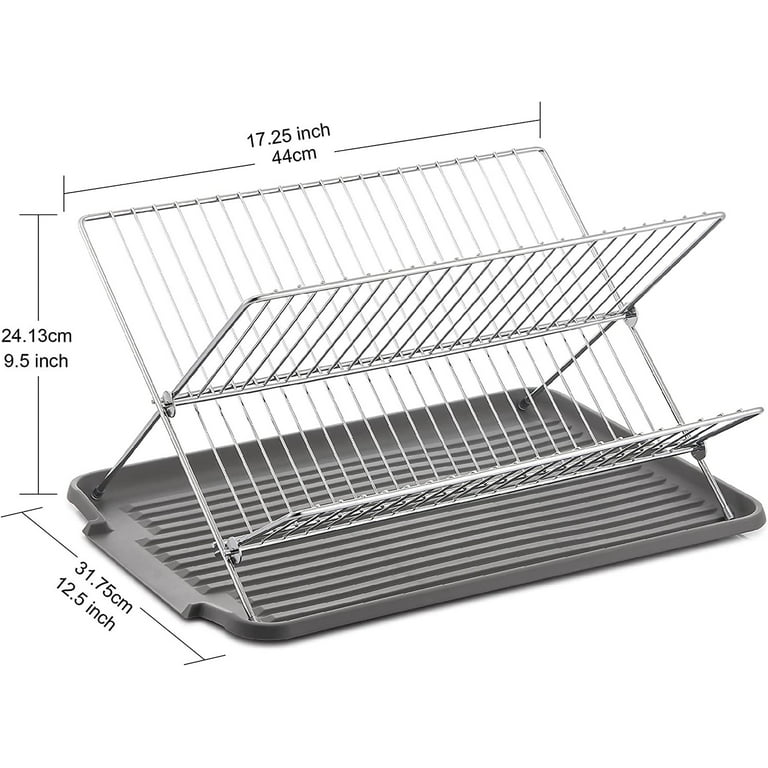 JASIWAY 19.2 in. Silver Stainless Steel 2-Tier Dish Rack Freestanding Drying Rack Dish Drainers with Drainboard