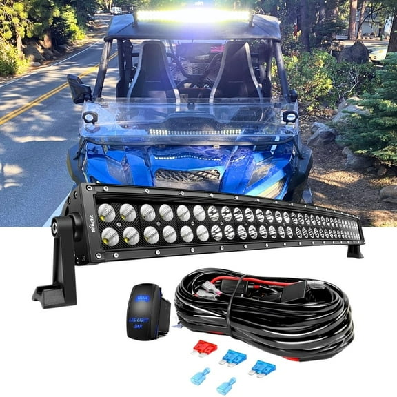 Nilight 32Inch 180W Curved Led Light Bar Work Light Spot Flood Combo Offroad Driving Lights with 16AWG Wiring Harness Kit