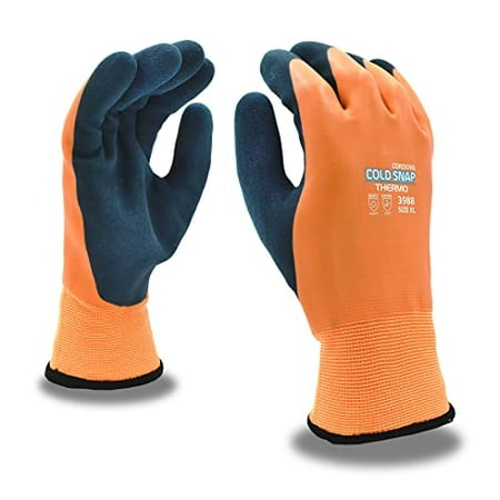 

12-Pack of Cordova 3988S Cold Snap Thermo Work Gloves Two-Ply Orange Polyester Shell Brushed Acrylic Terry Lining Orange Latex Full Coating Gray Sandy Latex Palm Coating Small