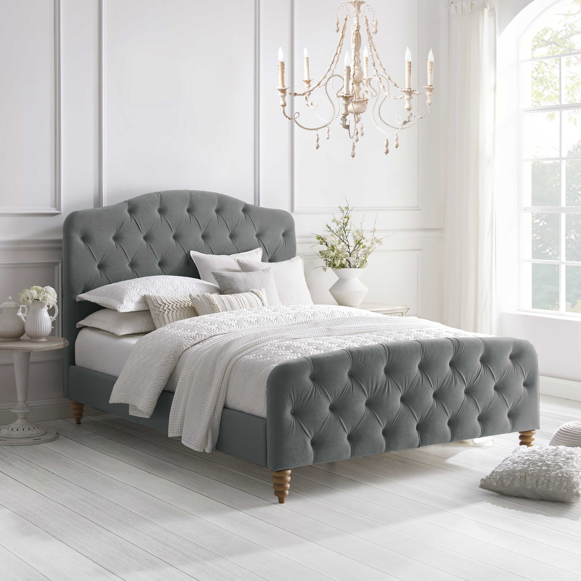 Rustic Manor Sherlyn Velvet Tufted Queen Size Bed frame, No Box Spring ...
