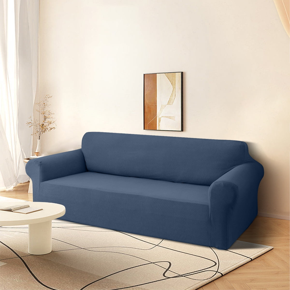 Sanmadrola Couch Cover Water Resistant Stretch Sofa Slipcover Jacquard Furniture Protector for Kids Pets Dog Cat, Aegean Blue, Chair