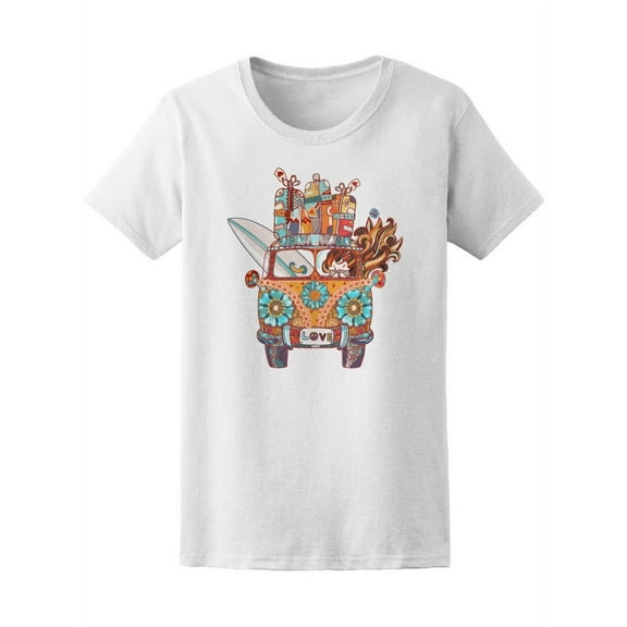 Boho Flower Retro Hippie Van T-Shirt Women -Image by Shutterstock, Female Large