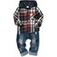 thumbnail image 2 of ZOEREA Toddler Baby Boys Clothes Outfits Kids Hoodie Flannel Shirts Set Plaid Hooded Tops +Jeans Pants Fall Winter 2-6T, 2 of 7