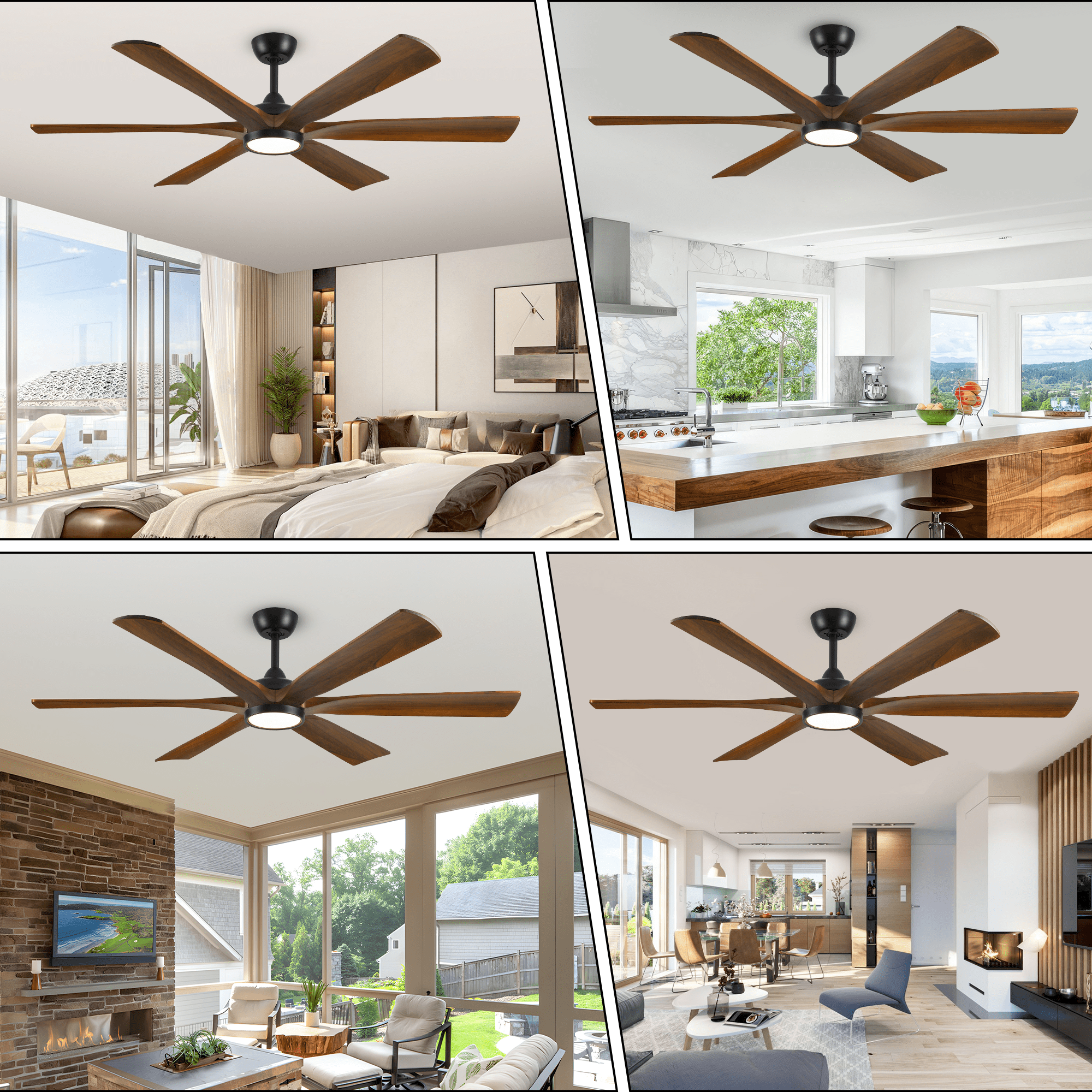 72 inch Large Ceiling Fan with Light and Remote, Outdoor Ceiling Fans for Patios, 6 Solid Wood Blades High CFM Quiet DC Motor Fan for Living Room Gazebo