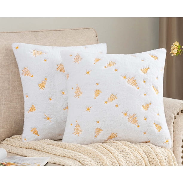 Puntoco Funda de almohada con bordado de árbol de Navidad Funda de almohada con bordado de copo de nieve Decoración navideña