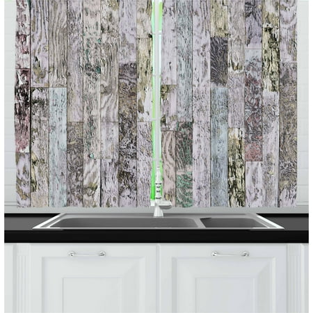 Country Bedrooms Wood Print Curtains 2 Panels Set, Pastel Colored Oak Timber Boards of a Farmhouse in the Country Natural Lifestyle, Window Drapes for Living Room Bedroom, 55W X 39L Inches, Multicolor, by Ambesonne ()