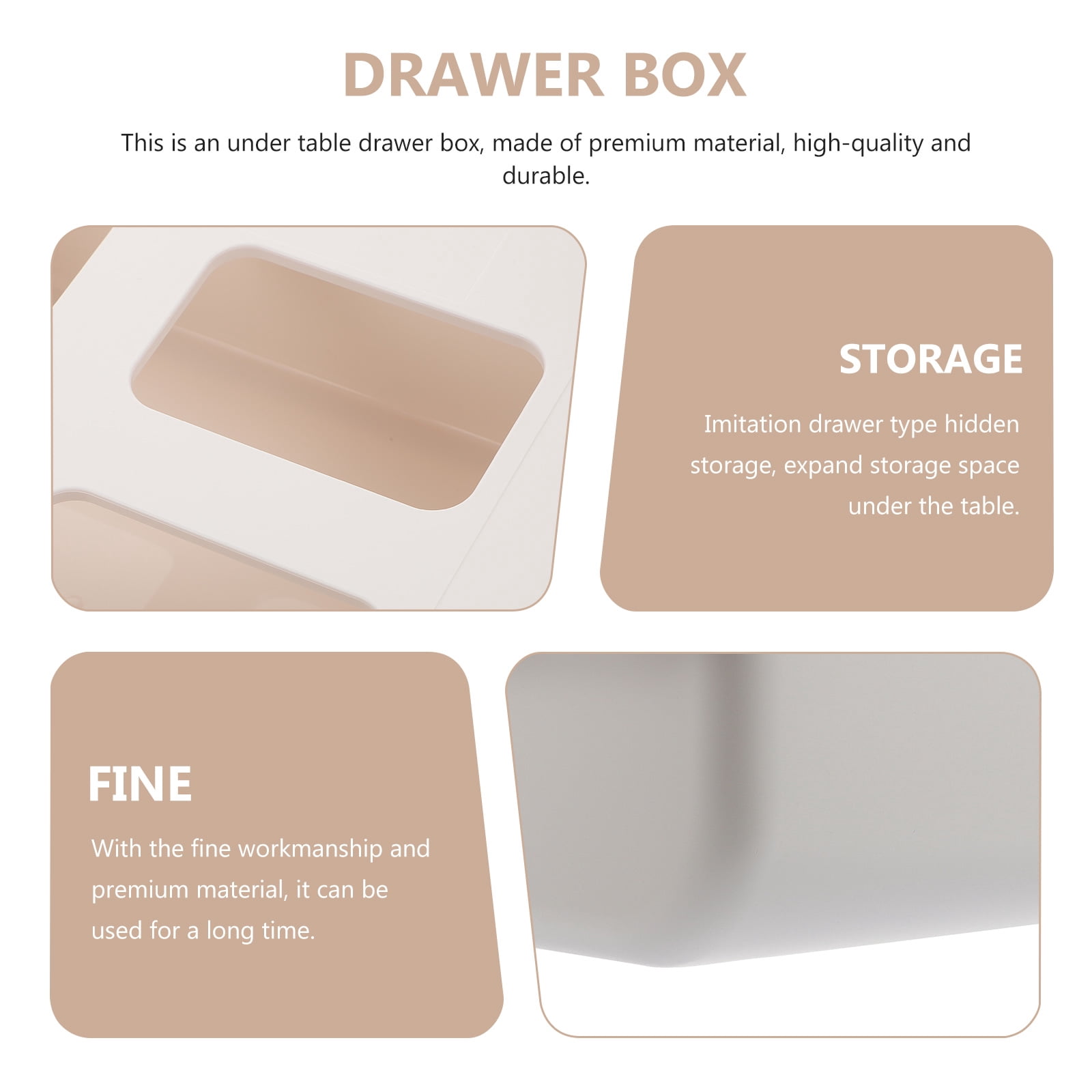 Pretyzoom 1Pc Hidden Drawer Box White Under Desk Storage Container for Office and Home Organization