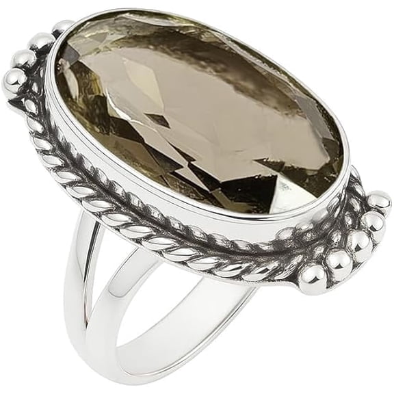 Natural Smoky Quartz Gemstone Ring Sterling Silver Handmade oxidized Ring Fashion Jewelry Gift for Women Ring Size US 7