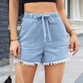 thumbnail image 4 of Shorts Vaqueros de Mezclilla con Cintura Elástica y Cordón Ajustable para Mujer Azul XL, 4 of 9