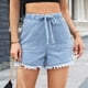 thumbnail image 4 of Shorts Vaqueros de Mezclilla con Cintura Elástica y Cordón Ajustable para Mujer Azul L, 4 of 9