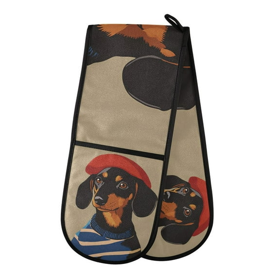 Yayeee Double Oven Mitt Kitchen Heat Resistant Baking 35" x7" Quilted Glove, Dog Artist