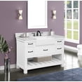 thumbnail image 6 of Farmington 48" Single Bathroom Vanity, 49Wx22Dx34.5H, Carrara Marble Top with 24" Wide Apron-Front Sink & Backsplash, Dove White Solid Wood Cabinet, Pre-Assembled, Soft-Closing Drawers, Open Shelf, 6 of 9