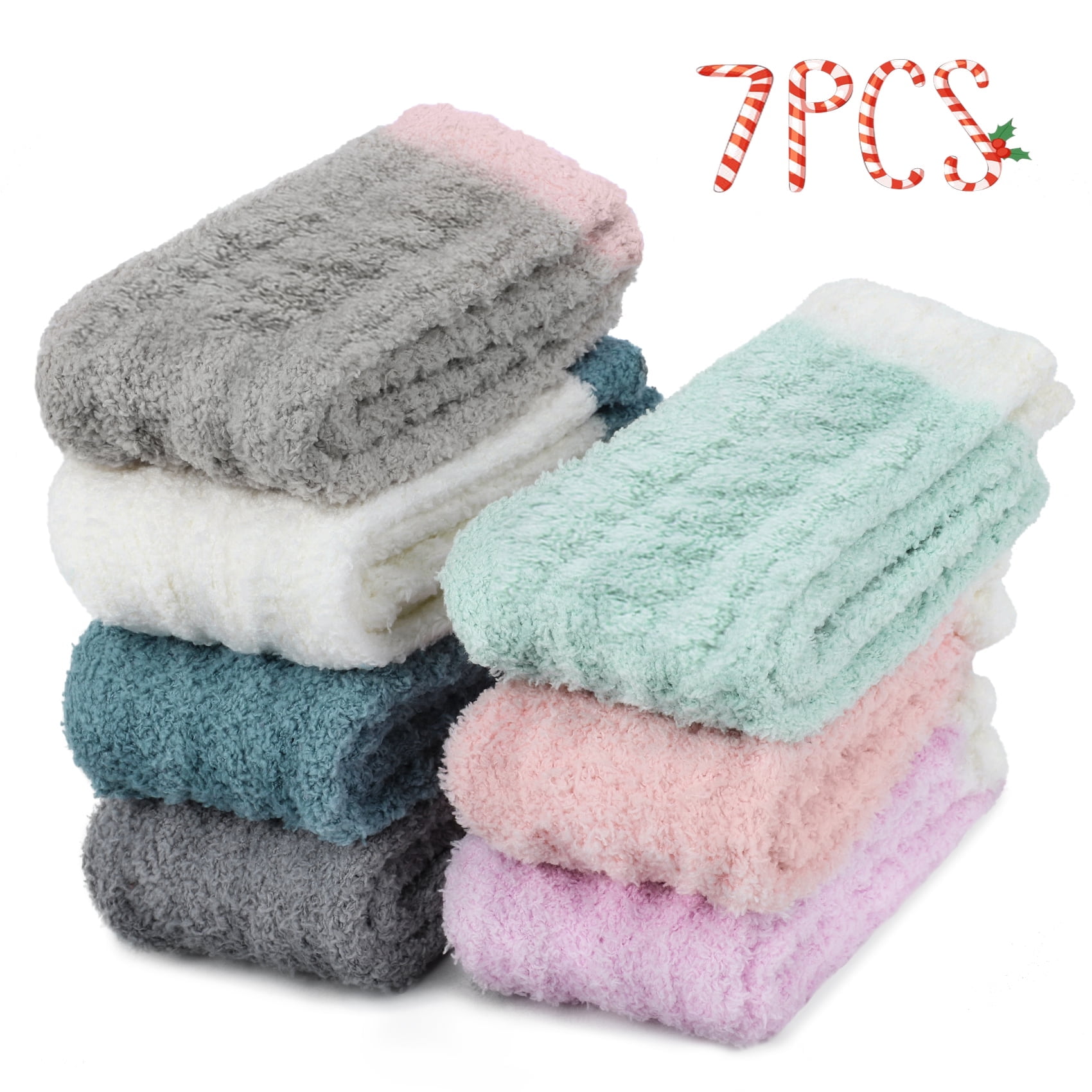 7 Pairs Winter Womens Fuzzy Socks Soft Warm Cozy Fluffy Soft Fleece Socks Size 6-10
