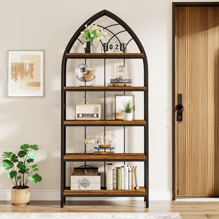 Tribesigns 5-Tier Indoor Plant Stand, 74.8-Inch Tall Plant Stand, Wood Plant Shelf with Metal Frame for Indoor, Balcony (Rustic Brown & Black)