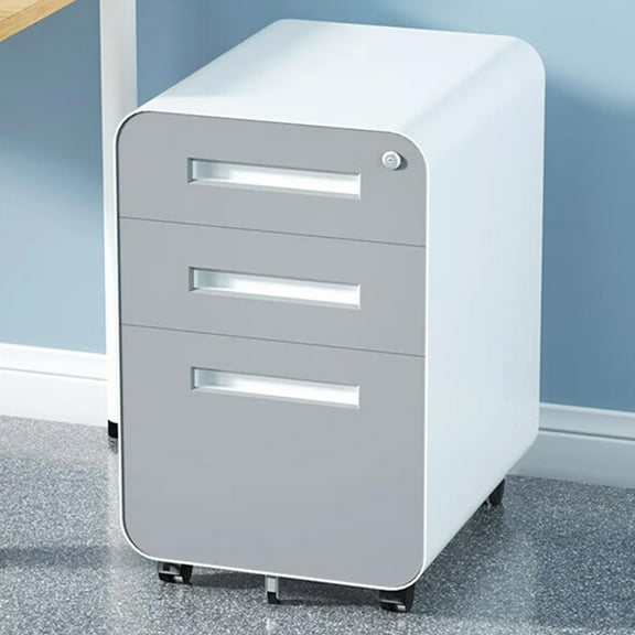 3 Drawer Metal File Cabinet with Locking Wheels, Anti-Tilt Design for Home Office, Lockable Mobile Storage for A4/Legal/Letter Files, White Gray