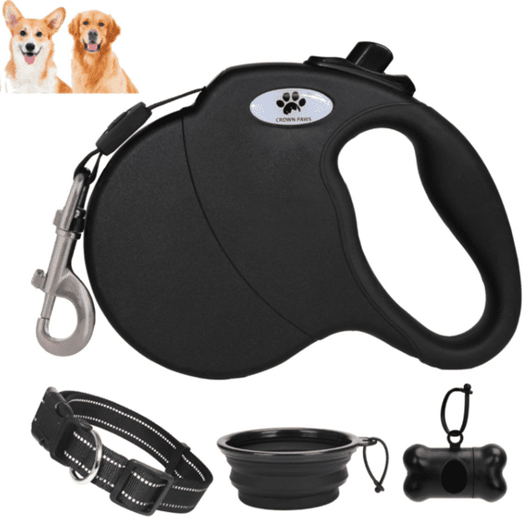16 ft Retractable Dog Leash for Large Dogs up to 110 lbs,Tangle-Free Nylon Tape,Black L