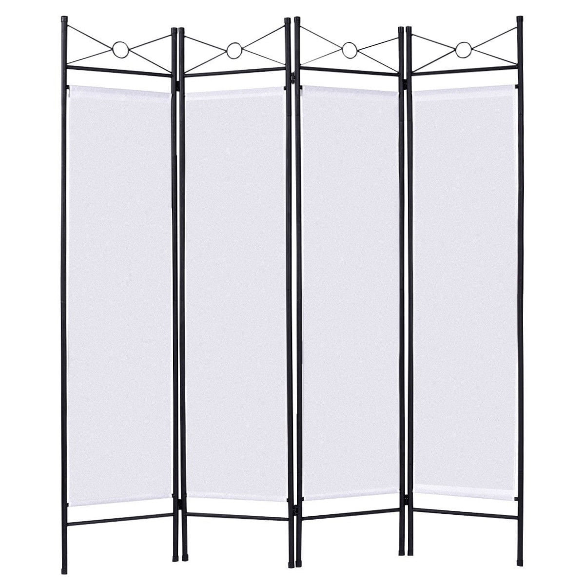 Room Divider 4 Panel Screen Folding Partition Privacy Fabric Metal Frame White 