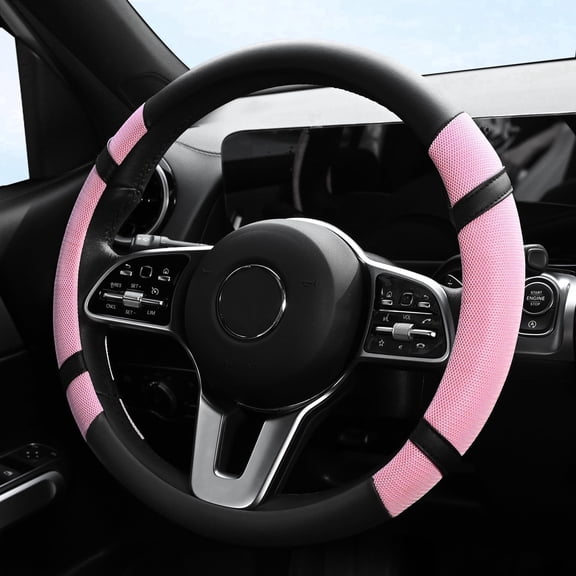 XUKEY Pink Ice Silk Steering Wheel Cover for Car Leather Ant-Slip Universal