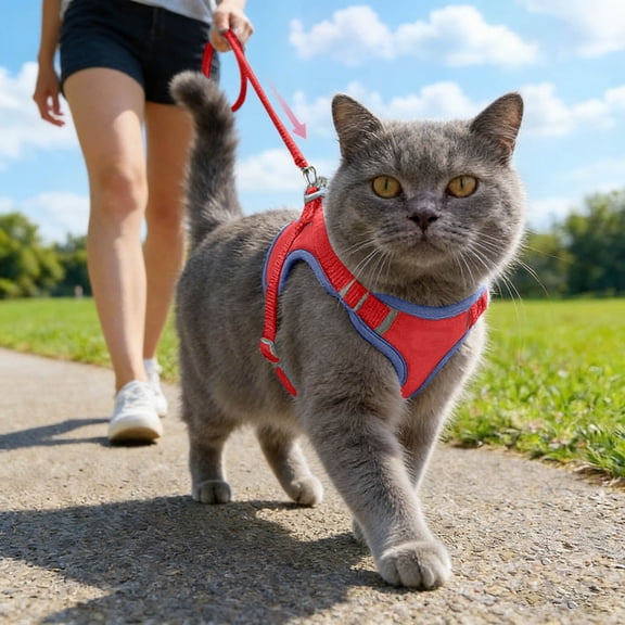 Escape Proof Cat Harness & Leash Set Soft Mesh Reflective Vest Harness For Outdoor Walking And Travel
