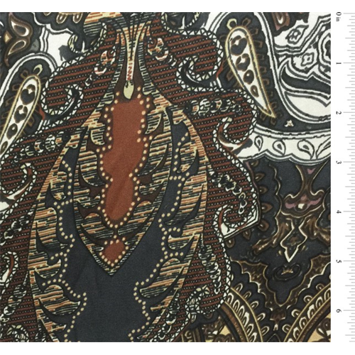 Brown Print Silk Jersey Knit, Fabric Sold By the Yard