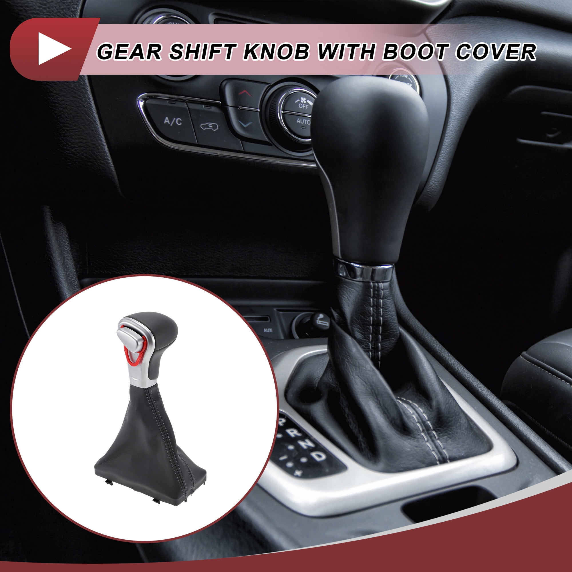 Unique Bargains Gear Shift Knob with Cover Automatic Stick Shifter Knob for Audi A4 2009-2014 Plastic Faux Leather Gray