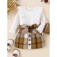 thumbnail image 2 of WIFORNT Baby Girls Autumn Outfit Sets Solid Color Long Sleeve Ruffle Romper + Plaid Skirt with Belt, 2 of 9