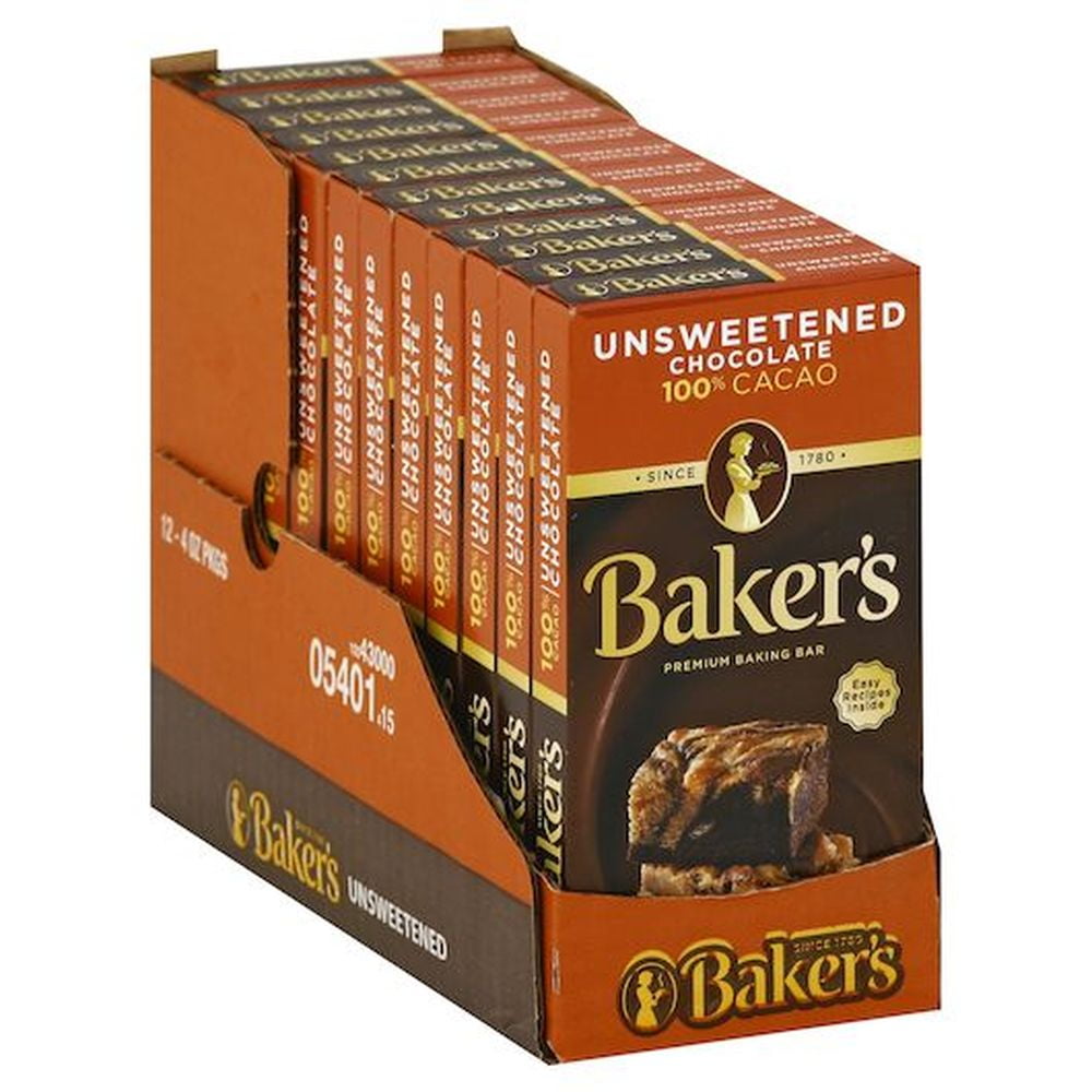 Bakers Unsweetened Baking Chocolate Bar 4 Ounce 12 per Case