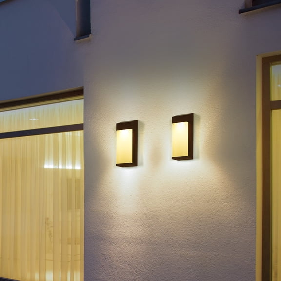 Modern Solar Wall Sconces 2‑Pack, 8.07" Black Outdoor LED Wall Lights, Waterproof Warm White for Porch, Patio, Garage