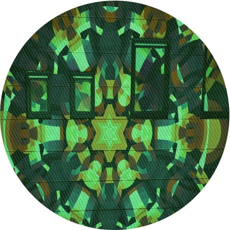 

Ahgly Company Indoor Round Patterned Dark Forest Green Area Rugs 5 Round