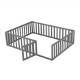 thumbnail image 4 of Queen Size Montessori Floor Bed for Kids,Solid Wood Floor Bed Frame with Fence and Door, Bed Frame for Kids Toddlers,Box Spring Needed, Gray, 4 of 7
