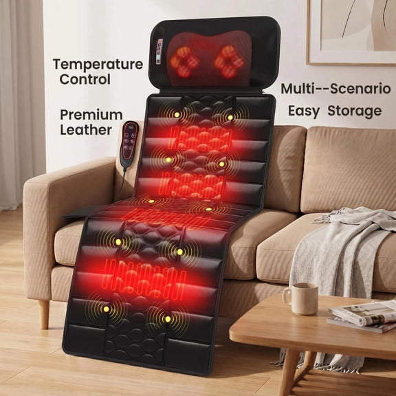 HEMXSZH Full Body Massage Mat with Remote Control Heat & Vibration, PU Material Massage, Black