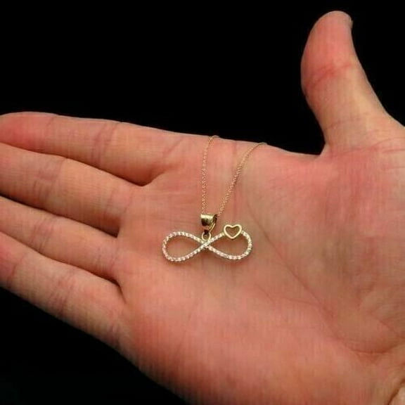 1Ct Round Cut Lab Created Diamond Infinity Pendant Free Chain 18" 14K Yellow Gold Plated