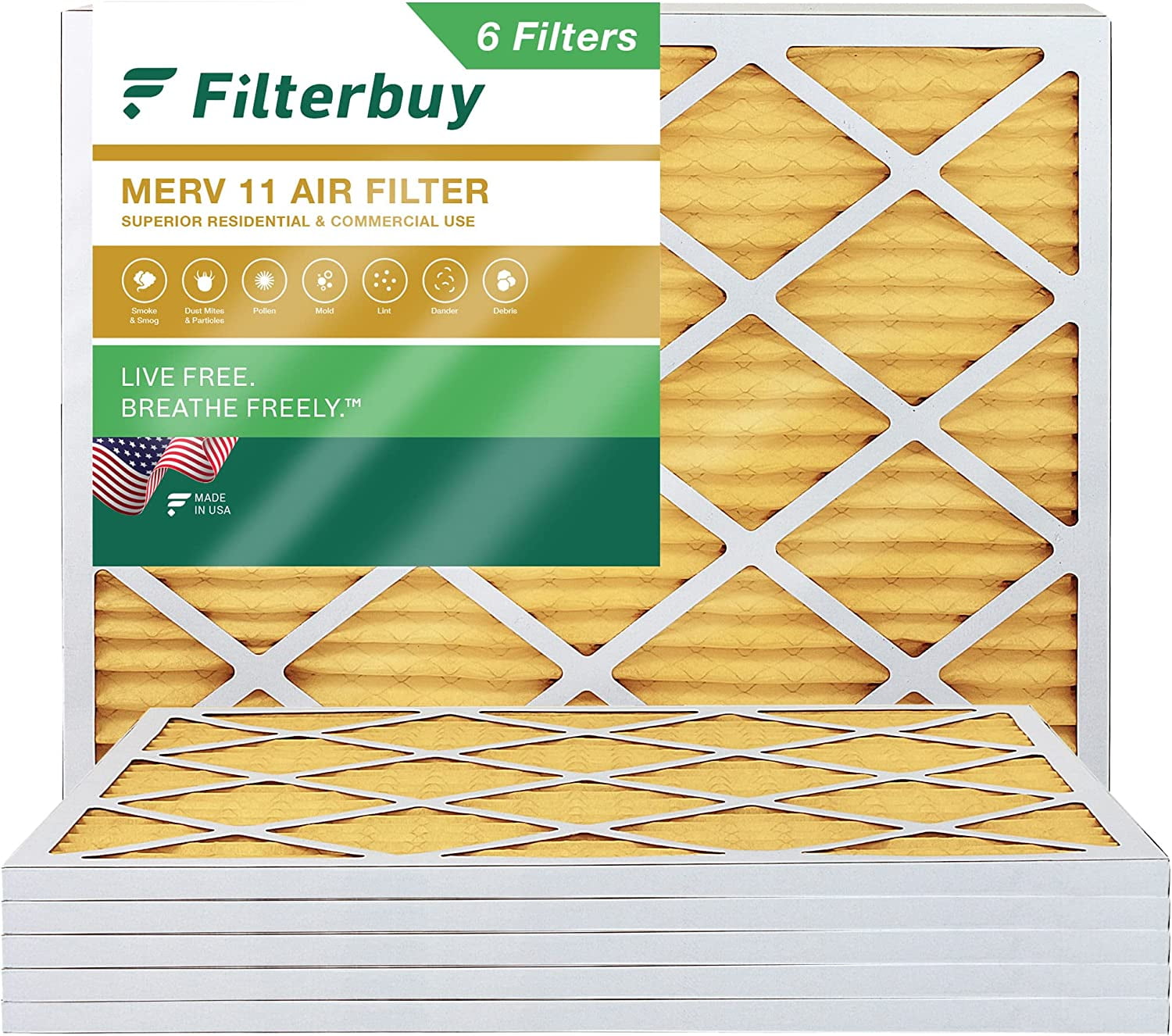 6 Pack 16x20x1 MERV 8 Pleated AC Furnace Air Filters 