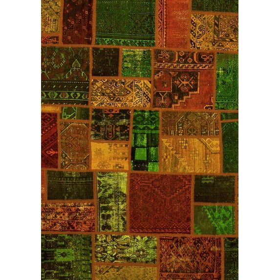 Ahgly Company Machine Washable Indoor Rectangle Oriental Yellow Modern Area Rugs, 6' x 9'