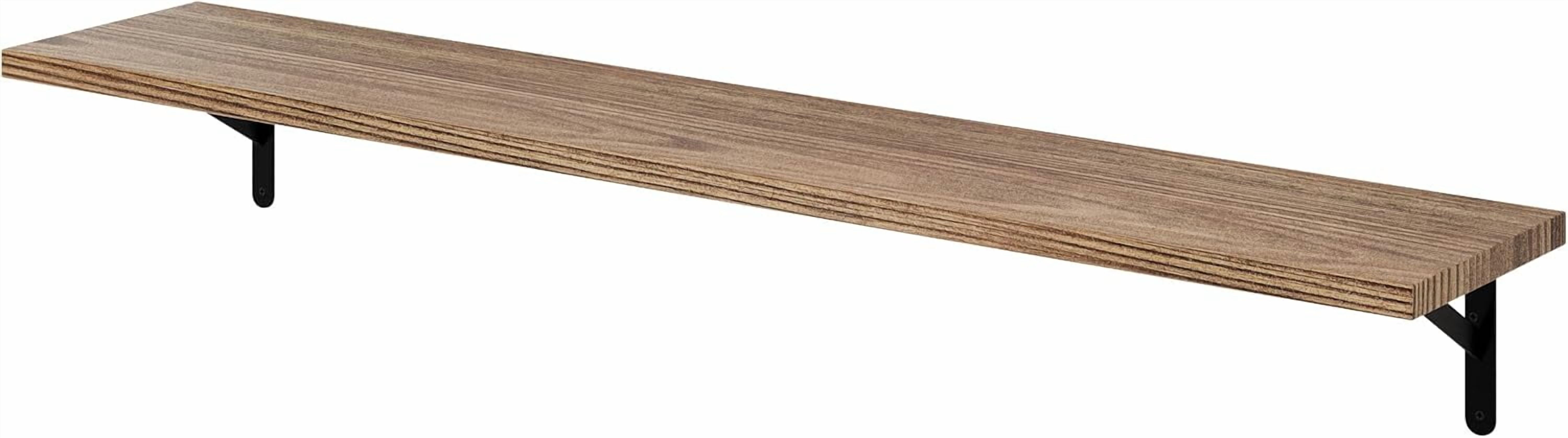 Wallniture Forme 54 x 10 inch Wood Floating Shelves for Living Room, Bedroom, Kitchen Storage Shelving, Wall Mounted Long Shelf, Natural Burnt Color, 1pc