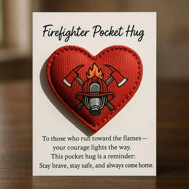 Herunwer Firefighter Pocket Hug With Gift Card, Firefighter Heart Pocket Hugs, Appreciation Symbol of Gratitude, Protection, for Firefighters, Their Families, and Supporters