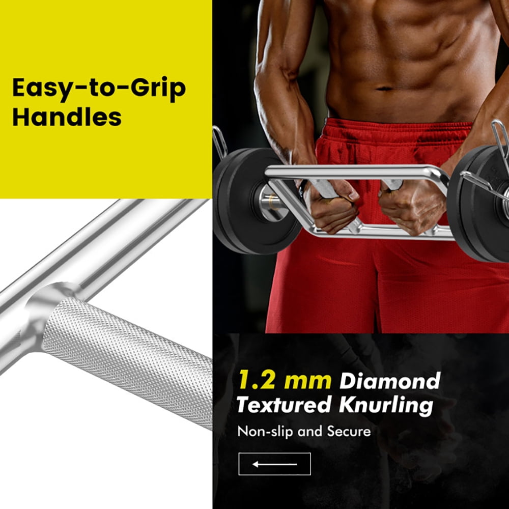 Demifill 700 LBS Olympic Triceps Bar with Knurled Handles for Squats Deadlifts Shrugs, Olympic Triceps Bar with Heavy Duty Steel Construction, Strength Training Bar for Home Gym, Silver
