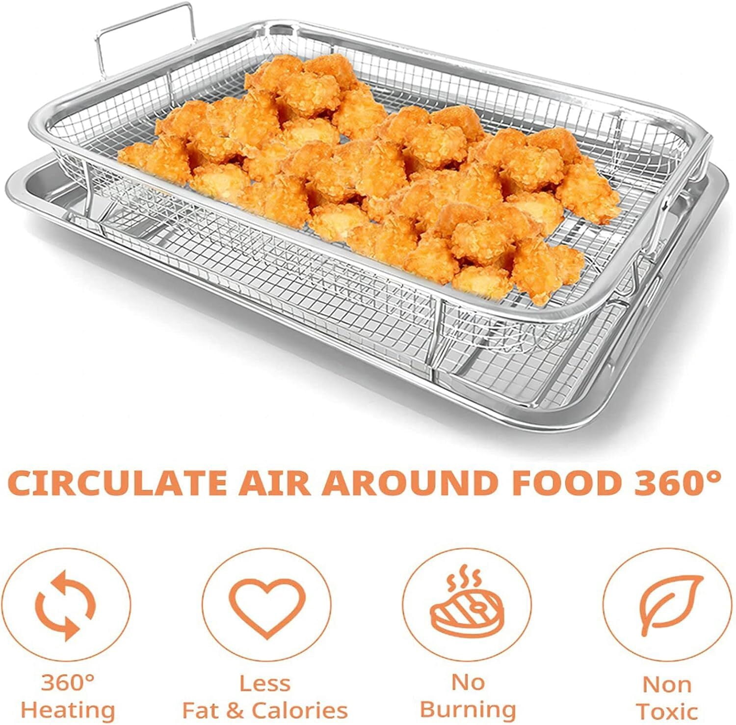 LQQBOX Air Fryer Basket for Oven, 19.09'' x 12.8'' Extra Large Air Fryer Basket and Pan, Stainless Steel Oven Air Fryer Basket and Tray