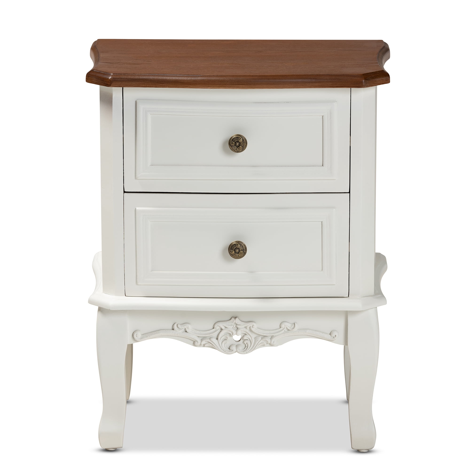 Baxton Studio Darlene Classic and Traditional French White and Cherry Brown Finished Wood 2-Drawer End Table