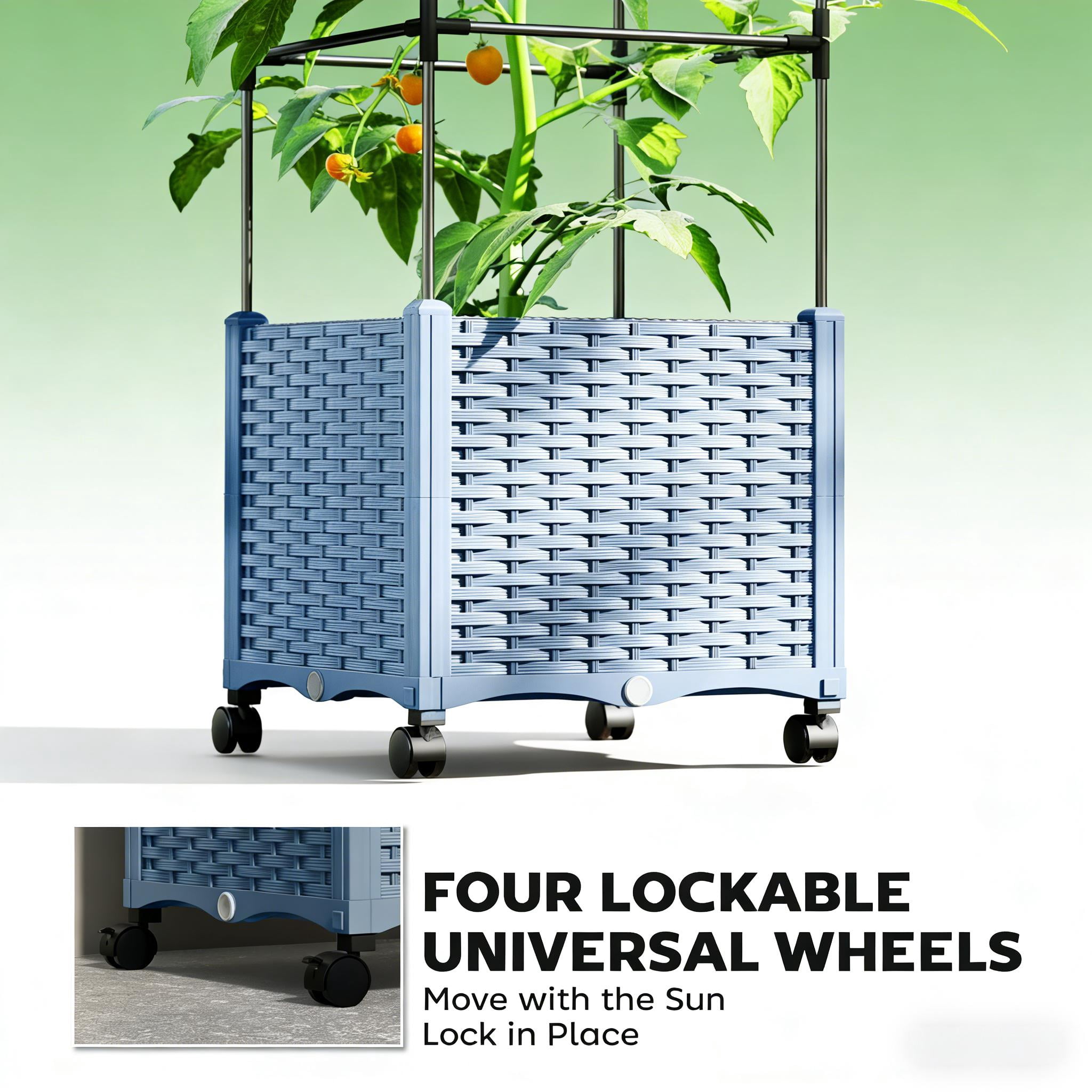 Mobile Raised Garden Bed, Adjustable Height Trellis Plant Cage
