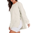 thumbnail image 4 of Rovga Women Sweatshirts Long Sleeve Long Fit Tops O-Neck Soft Pullovers Side Zip Shirts Stylish Clothing, 4 of 9