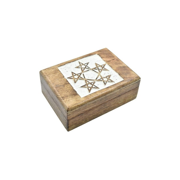 Caja de almacenamiento para recuerdos de joyería, madera tallada a mano, 18 cm