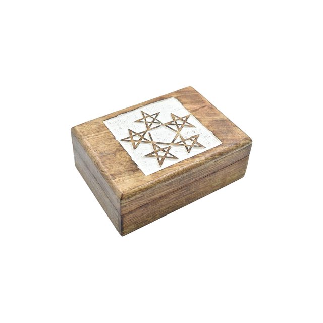 Caja de almacenamiento para recuerdos de joyería, madera tallada a mano, 18 cm