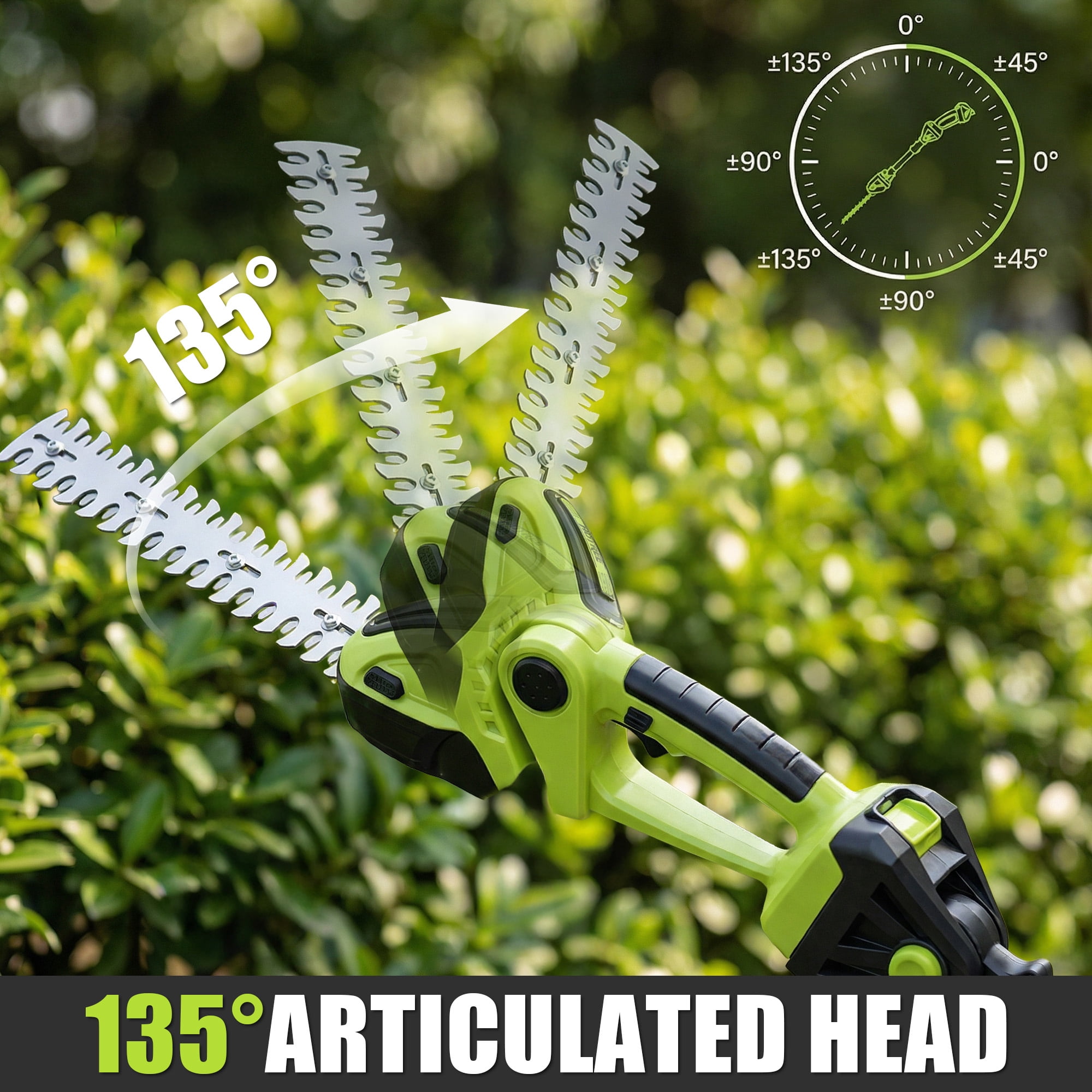 HOTREE 21V Cordless Pole Hedge Trimmer, 3-in-1 with 6 in Pole Saw & Branch Saw Attachment, 2.0Ah Battery & Charger, 16 ft Reach