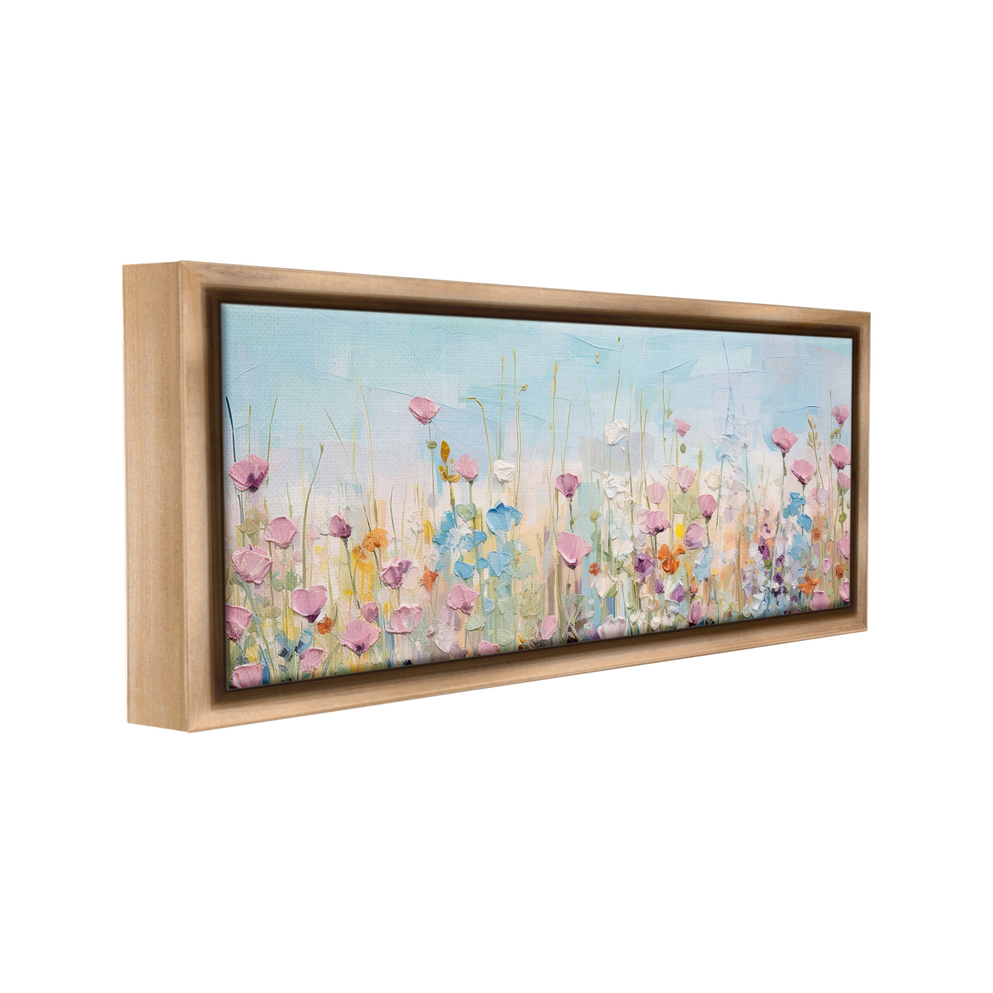 Stupell Industries Peaceful Wildflowers Meadow Botanical & Floral Painting Brown Floater Framed Canvas Art Print Wall Art, 25 x 11
