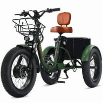 Broobey Electric Tricycle for Adults Folding ETrike E-Tricycle 3 Wheel Electric Trike w/ Two Baskets 48V15AH Lithium Battery Peak 1000W Motor 20*4" Fat Tire Green UL2849 by SGS