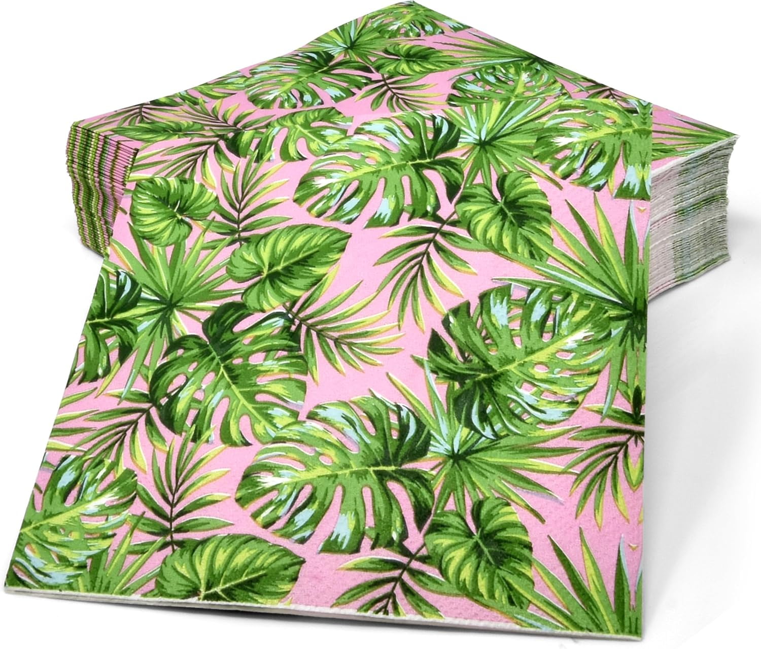 Gift Boutique 100 Tropical Palm Leaf Cocktail Beverage Napkins Disposable Paper Hawaiian Luau Pink Green Leaves Dessert Napkin for Wedding Holiday Jungle Bridal & Baby Shower Tableware Party Supplies